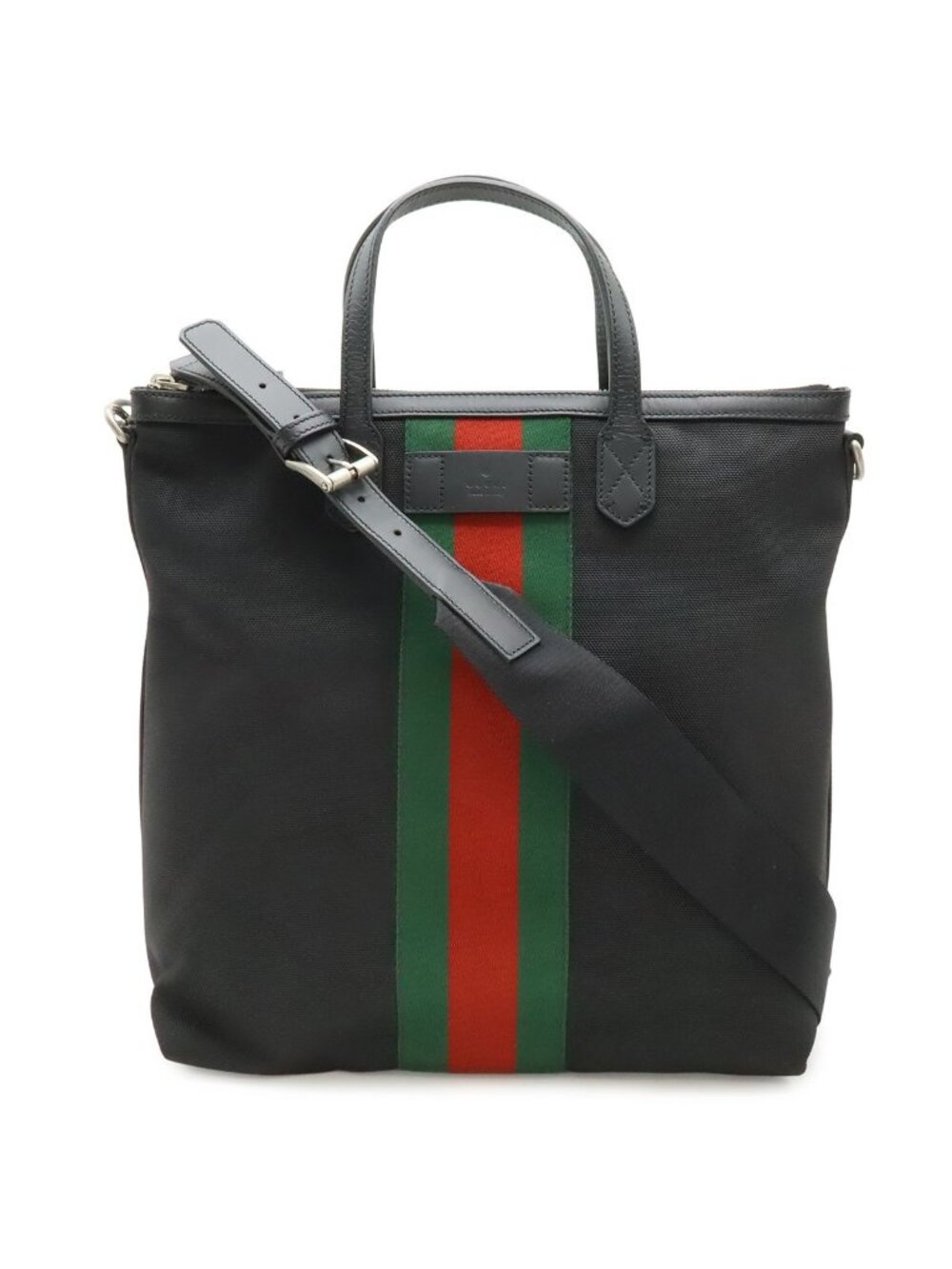 Gucci Web Stripe Sherry Line Tote 2-Way Shoulder Bag Nylon Canvas Black